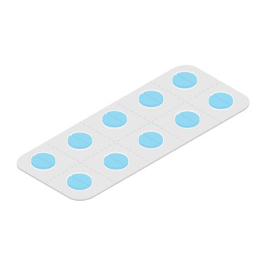 Raster illüstrasyon mavi haplar su topladı. Tablet şerit simgesi. Kabarcık içinde yuvarlak haplar.