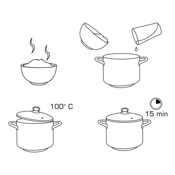 Hoe Rijst Koken Met Weinig Ingrediënten Gemakkelijk Recept Instructie Het — Stockfoto