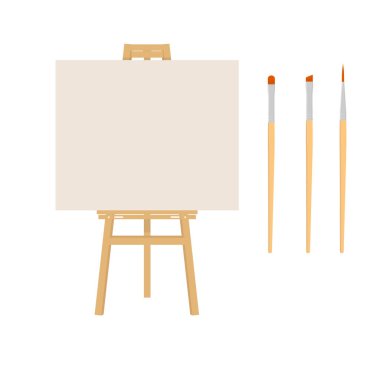 Ressam sanat aletleri. Boya sanatları alet çantası raster illüstrasyonu. Tasarımcı malzemeleri, resim sehpası ve fırça. Malzeme çiz