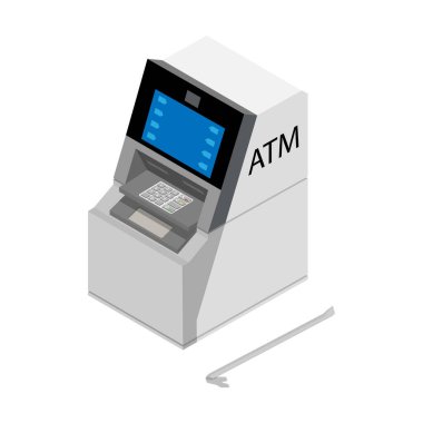 Hırsızlık konsepti: Hırsız ATM 'den levye suç mahalli ile para çalıyor. Vektör