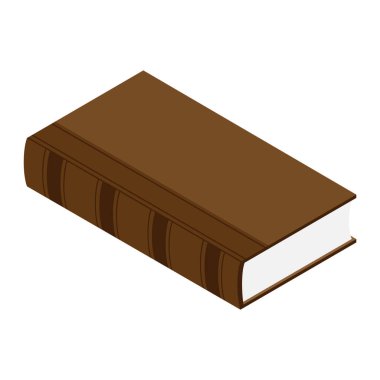 Beyaz arkaplanda izole edilmiş eski kahverengi kitap izometrik görünümü