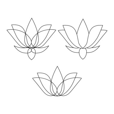 Bir set stilize nilüfer. Logo için nilüfer çiçeği koleksiyonu. Siyah beyaz vektör çizimi. Dövme