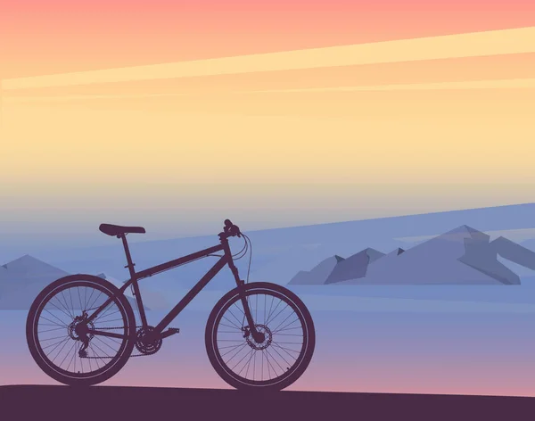 Silhouette Vélo Coucher Soleil Lever Soleil Paysage Montagne Vecteur — Image vectorielle