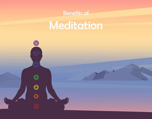 Meditation Hat Gesundheitliche Vorteile Für Körper Geist Und Emotionen Vektorinfografik — Stockvektor