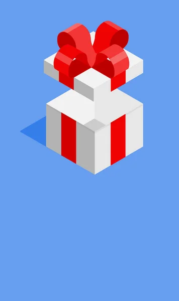 Coffret Cadeau Blanc Avec Ruban Rouge Sur Fond Bleu Espace — Image vectorielle
