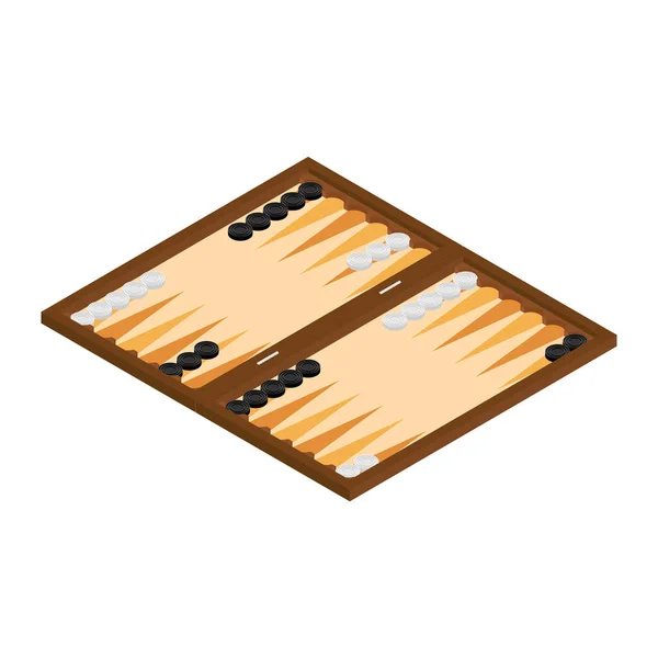 Wektor Ilustracji Izometryczny Backgammon Drewniana Deska Żetony Gry Gry Planszowe — Wektor stockowy