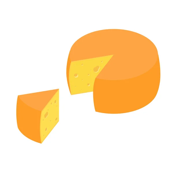 Rueda Queso Con Trozo Vista Isométrica Queso Aislado Sobre Fondo — Vector de stock