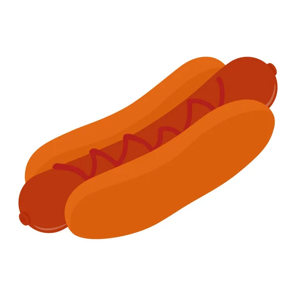 Big Hot Dog Mit Ketchup Isoliert Auf Weißem Hintergrund Isometrische — Stockvektor