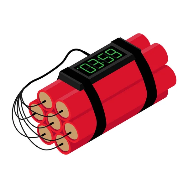Realistic Detailed Isometric Red Detonate Dynamite Bomb Stick Timer Clock — Stock Vector