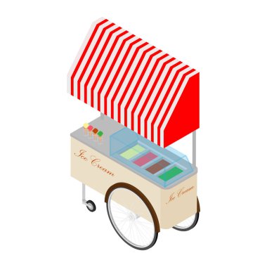 Dondurma arabası raster beyaz izometrik görüntüde izole.