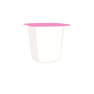 Beyaz arka plan rasterinde ayrık yoğurtlu plastik bardak. Süt ürünü