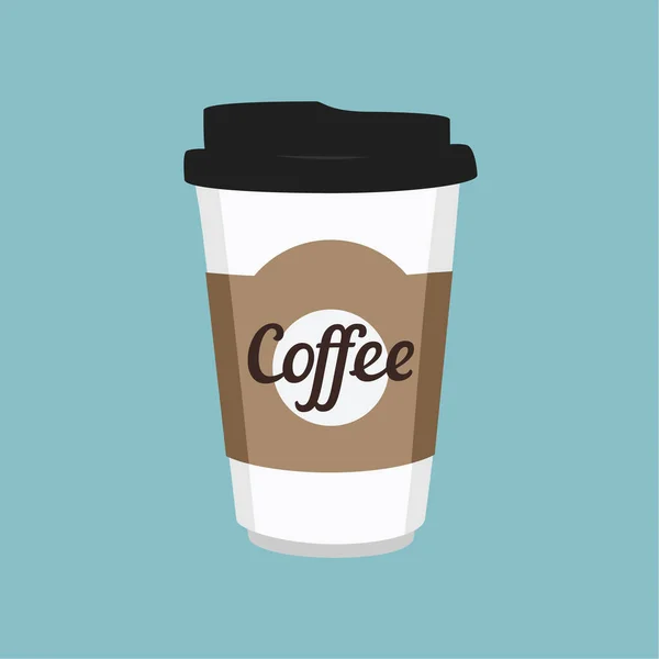 raster illustration disposable coffee cup icon on blue background. Coffee cup logo