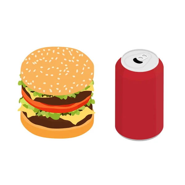 Fast Food Double Burger Drink Raster Isometric View — Stock Photo, Image