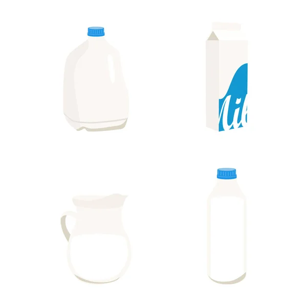 異なるパッケージの牛乳のセット ガラス カートン 白の背景に隔離されたボトル — ストック写真