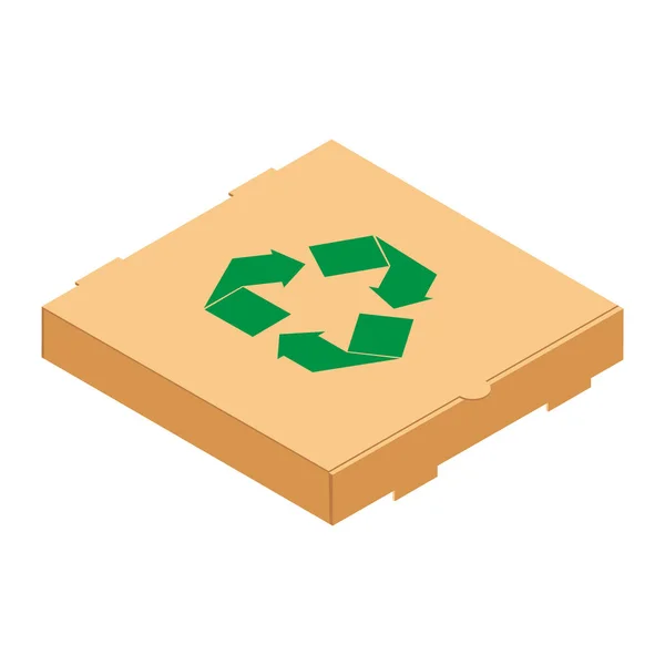 Картонная Коробка Пиццы Зеленым Символом Вторичной Переработки Изолированы Белом Фоне — стоковое фото