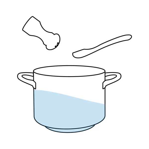 Kochtopf Pfanne Heiße Suppe Salz Und Löffel Linie Symbol — Stockfoto