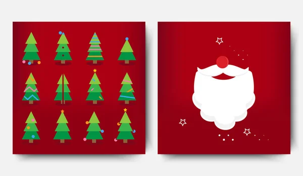 圣诞快乐模板设置与节日圣诞树和圣诞老人 招贴画 礼品标签 标签或网页的圣诞及新年设计 — 图库照片