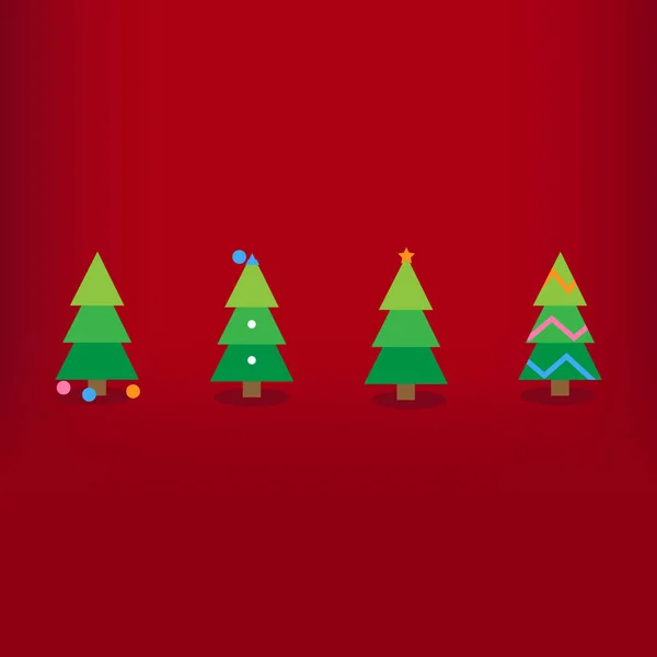 Színes Karácsonyfák Díszítéssel Piros Háttérrel Nyaralás Háttere — Stock Fotó