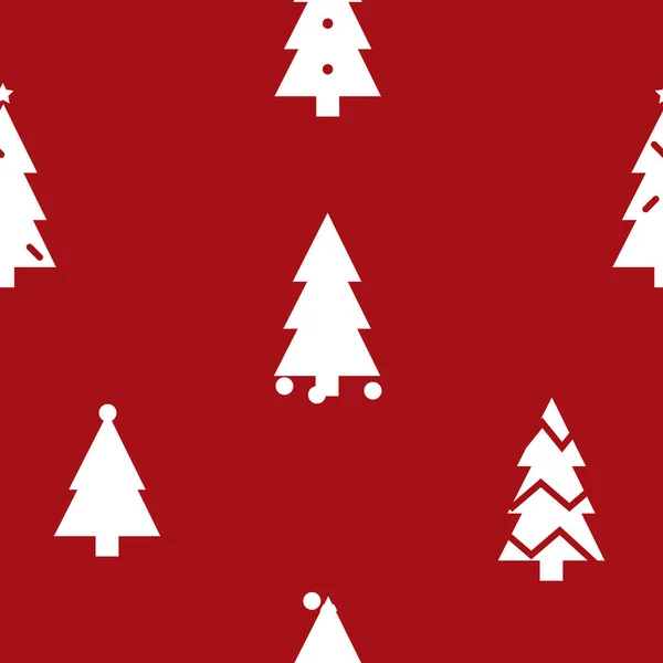 Prosty Wzór Świąteczny Białymi Choinkami Kolekcja Tekstylna Czerwonym Tle — Zdjęcie stockowe