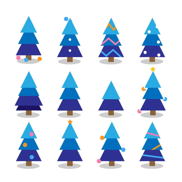 Winter colorful cartoon Christmas tree raster set