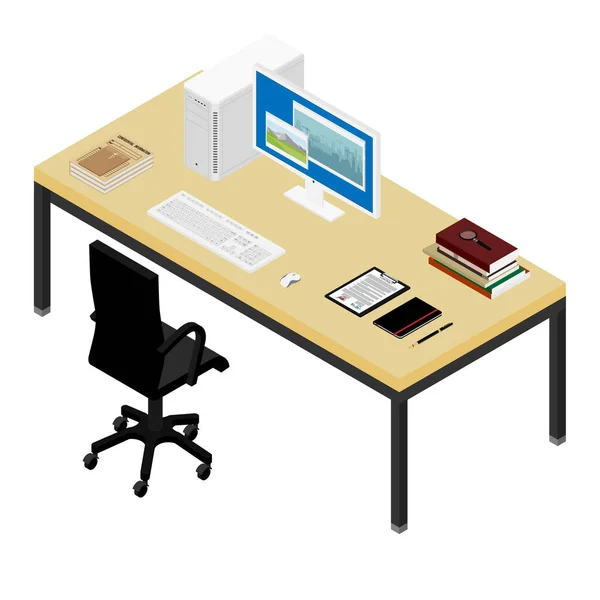 Working Place Desk Armchair Computer Laptop Printer Graphic Tablet Contract — Stock Photo, Image