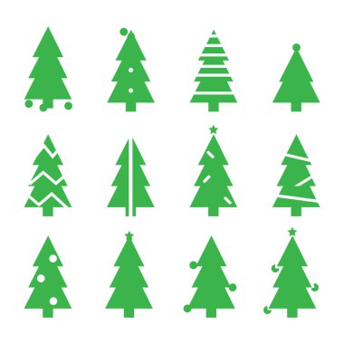 Yeşil siluet noel ağaçları basit sembolleri şekillendirdi. Xmas ve yeni yıl silueti için ağaçlar dizisi