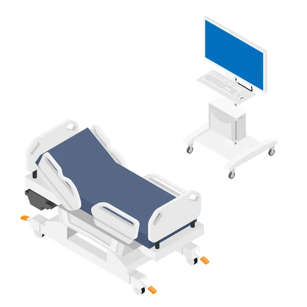 Mobiel Ziekenhuis Bed Monitor Computer Medische Apparatuur Isometrische Weergave Geïsoleerd — Stockfoto