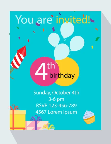 Κάρτα Πρόσκλησης Για Πάρτι Γενεθλίων Είσαι Καλεσμένος Τέταρτα Γενέθλια — Φωτογραφία Αρχείου