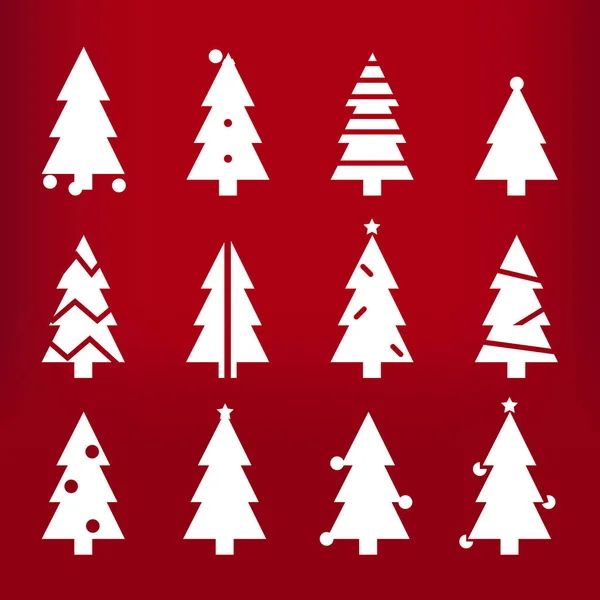 Witte Silhouet Kerstbomen Raster Gestileerde Eenvoudige Symbolen Set Bomen Voor — Stockfoto