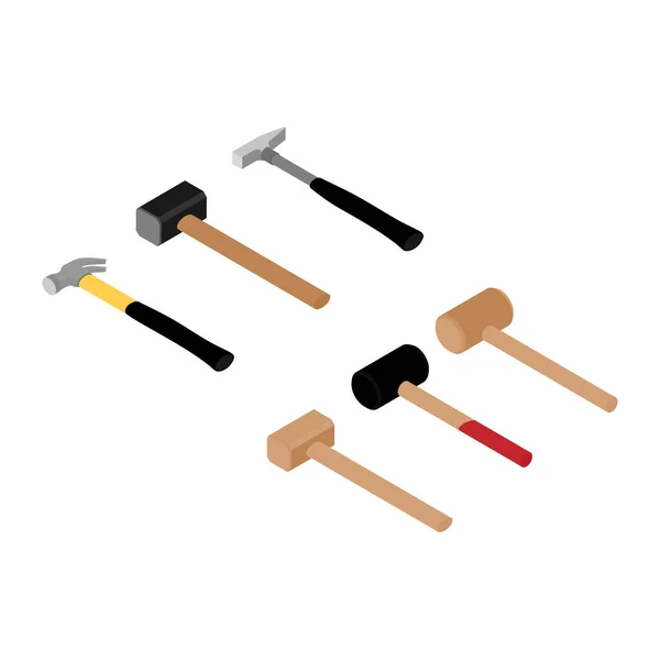 Various Hammers Mallet Isolated White Isometric View — Stock Photo, Image