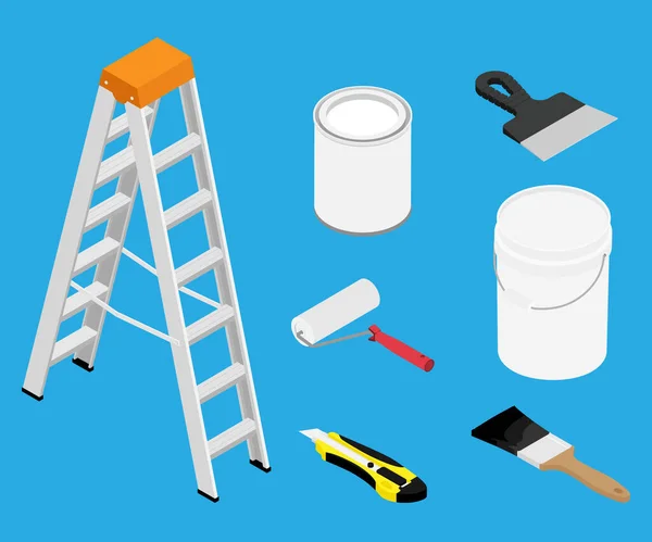 Tools Paints Making Repair Flat Isometric View Ladder Metal Paint — Stock Photo, Image