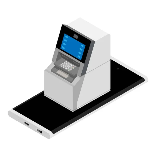 移动银行和智能电话支付的概念 白色背景下隔离的智能手机Atm — 图库照片