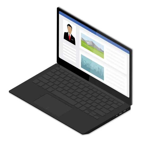 Laptop Usando Para Conceito Mídia Social Vista Isométrica Isolado Fundo — Fotografia de Stock