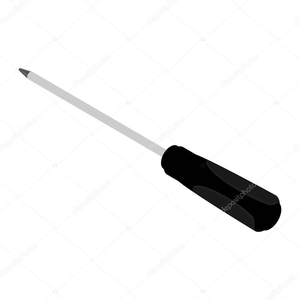 Screwdriver isolated on white background isometric view. Plus, pozidriv screwdriver icon. Mechanic tools