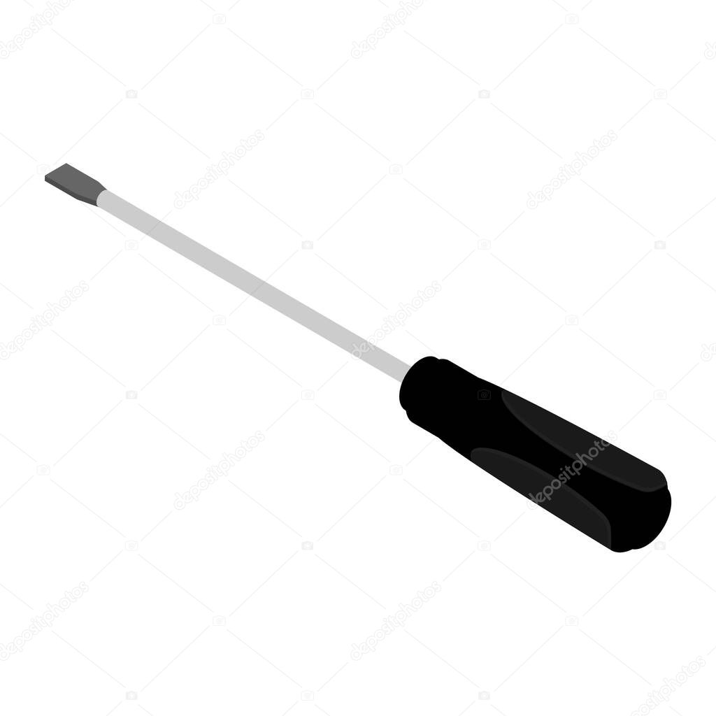 Screwdriver isolated on white background isometric view. Minus, slotted screwdriver icon. Mechanic tools