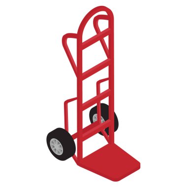 Beyaz arka plan izometrik görüntüde izole edilmiş boş bir el arabası. Palet kamyonu