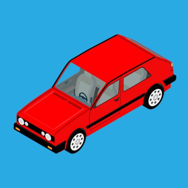 Mavi arkaplanda kırmızı izometrik araç görüntüsü izole edildi.