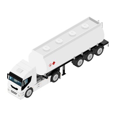 Benzin tankeri veya petrol karavanı izometrik görüntüsü beyaz arkaplanda izole edildi.