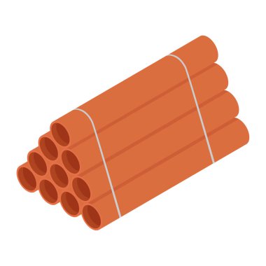 Yığılmış turuncu hijyenik pvc borular beyaz arka plan izometrik görüntüde izole edildi