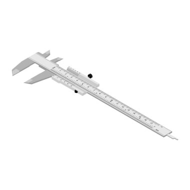 Vernier Caliper izometrik görünümü beyaz arkaplanda izole et. Ölçüm aracı