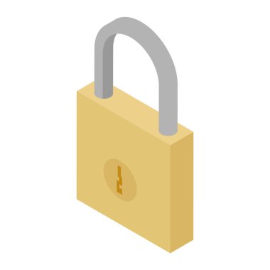 Beyaz arkaplan izometrik görünüm raster simgesinde asma kilit izole edildi