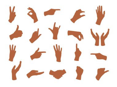 Hareketli eller. El ve el hareketleri, işaret parmağı işareti. Sinyal ve tokalaşma gösteren açık kol, etkileşimli iletişim seti