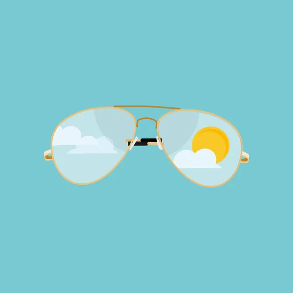 Okulary Przeciwsłoneczne Niebieskim Niebem Chmury Odbicie Słońca Latające Okulary Przeciwsłoneczne — Zdjęcie stockowe