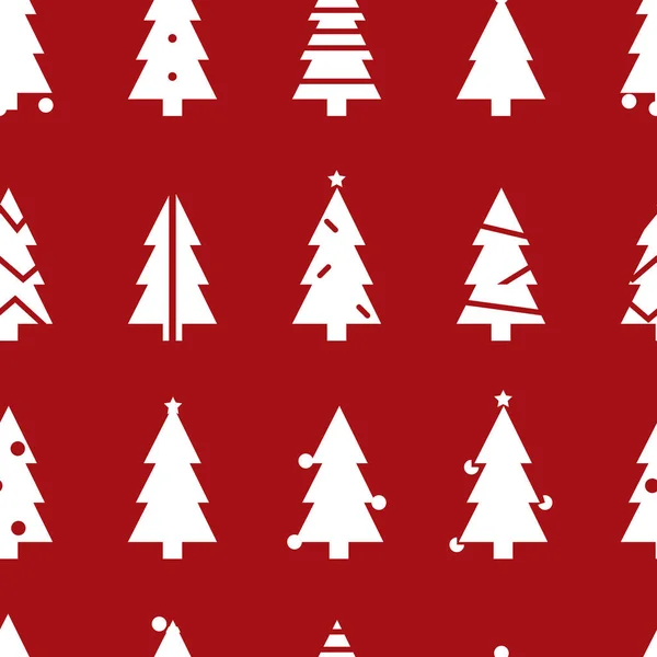 Einfaches Nahtloses Muster Mit Weißen Weihnachtsbäumen Retro Textilkollektion Auf Rotem — Stockfoto