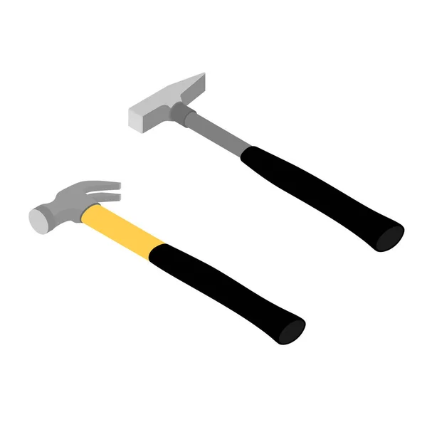 Set Iron Hammers Black Handle Raster Icon Isolated White Background — Stock Photo, Image