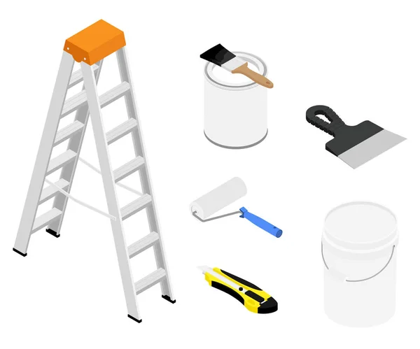 Tools Paints Making Repair Flat Isometric View Ladder Metal Paint — Stock Photo, Image