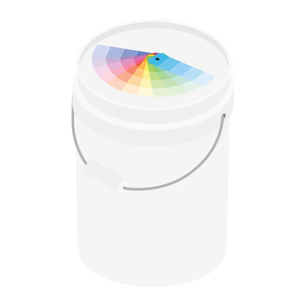 Λευκό Πλαστικό Κουβά Χρώμα Χρωμάτων Και Δείγματα Παλέτας Χρωμάτων Που — Φωτογραφία Αρχείου