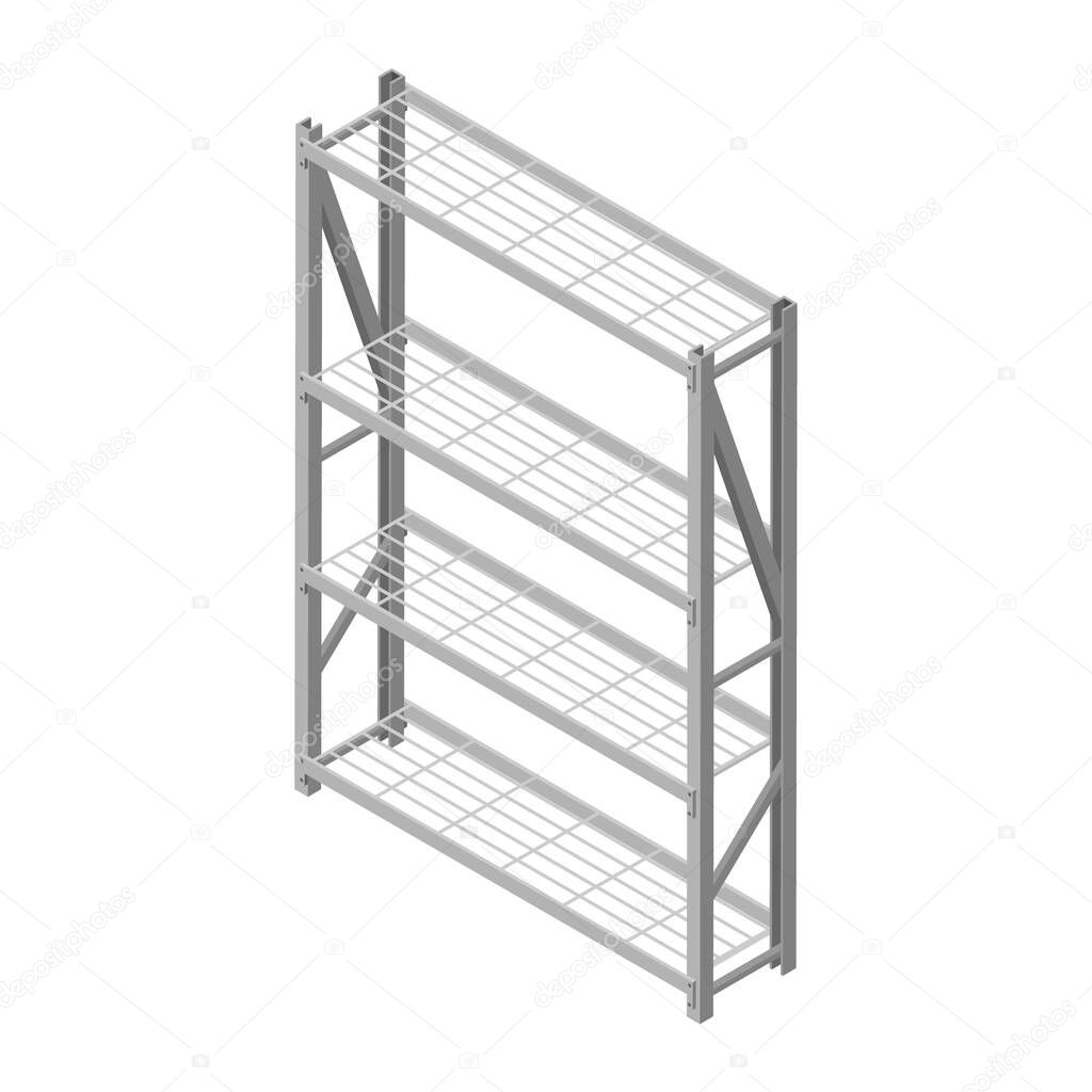 Empty metal rack isolated on white background isometric view. Industrial warehouses packaking and delivery.