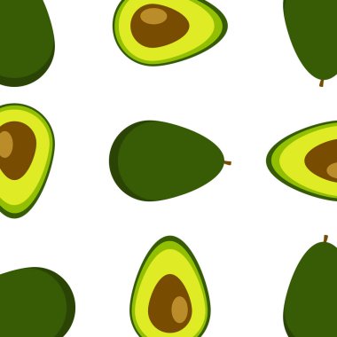Avokado ile kusursuz desen. Tropik soyut arka plan. Avokado beyaz arka plan. Vektör