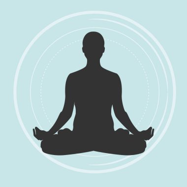 Vektör illüstrasyonu meditasyon yapan bir erkek ya da kadının işaretidir. Yoga çalışıyorum. Yoga nilüfer çiçeği pozu, kadın sağlığı konsepti